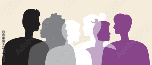 Asexual people in the color of the flag of asexuality, Silhouette vector stock illustration with Asexuals as a LGBTQ community