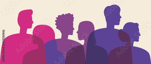 Bisexual people in the color of the flag of bisexuality, Silhouette vector stock illustration with Bisexuals as a LGBTQ community