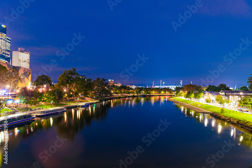 Melbourne, Australia - April 8, 2021: Yarra river in the evening