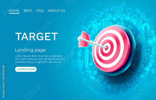 Target landing page, banner business 3d icon. Vector