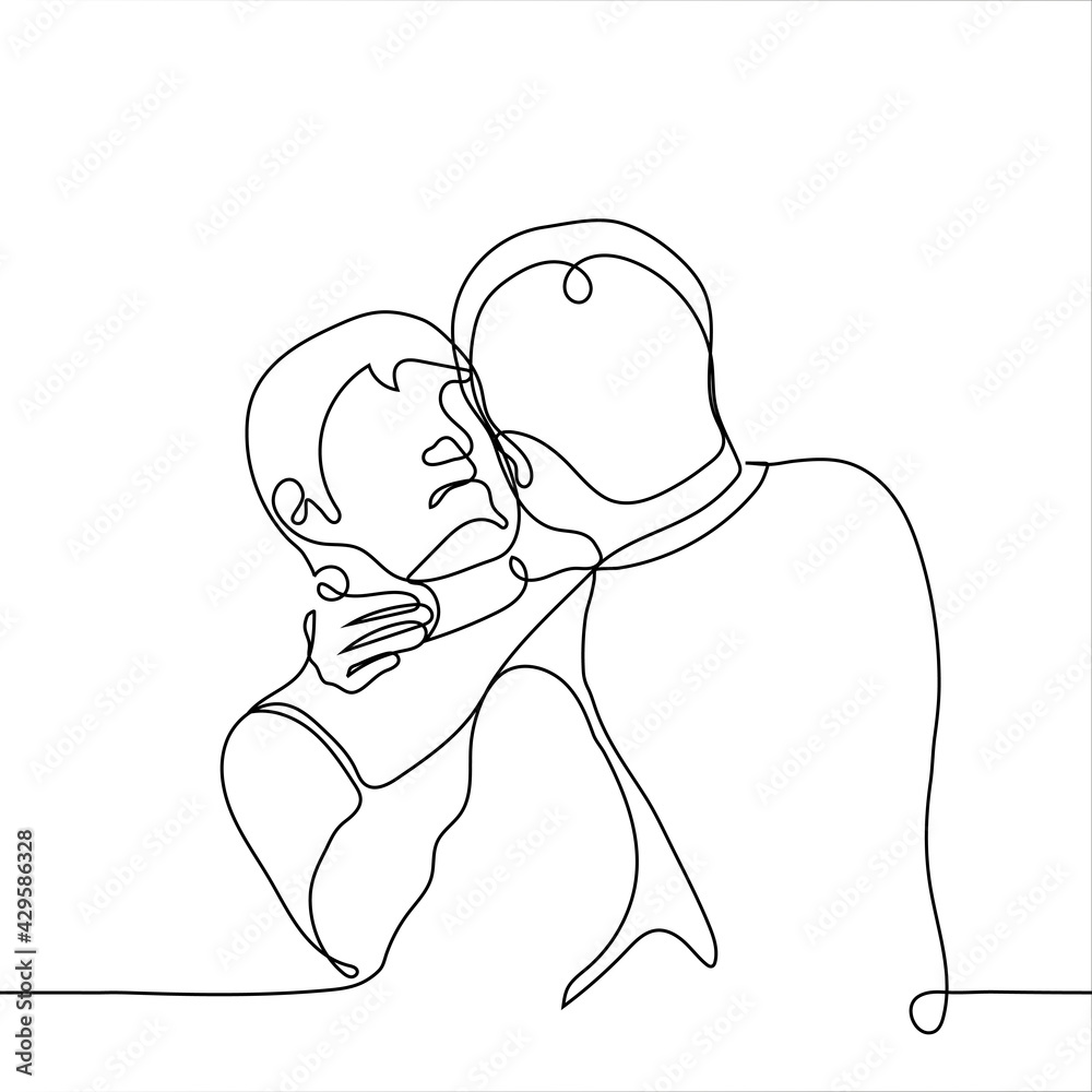 man tries to kiss another man grabs his neck, his victim resists - one line drawing vector. concept: sexual harassment, extrovert and introvert, unpleasant touch