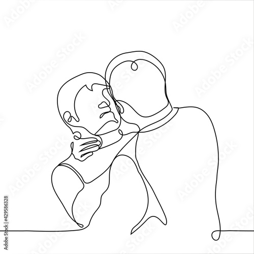 man tries to kiss another man grabs his neck, his victim resists - one line drawing vector. concept: sexual harassment, extrovert and introvert, unpleasant touch