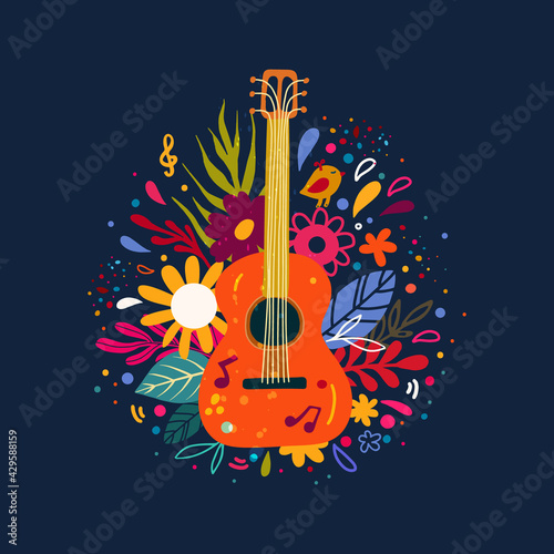Guitar flat hand drawn vector illustration. Vector