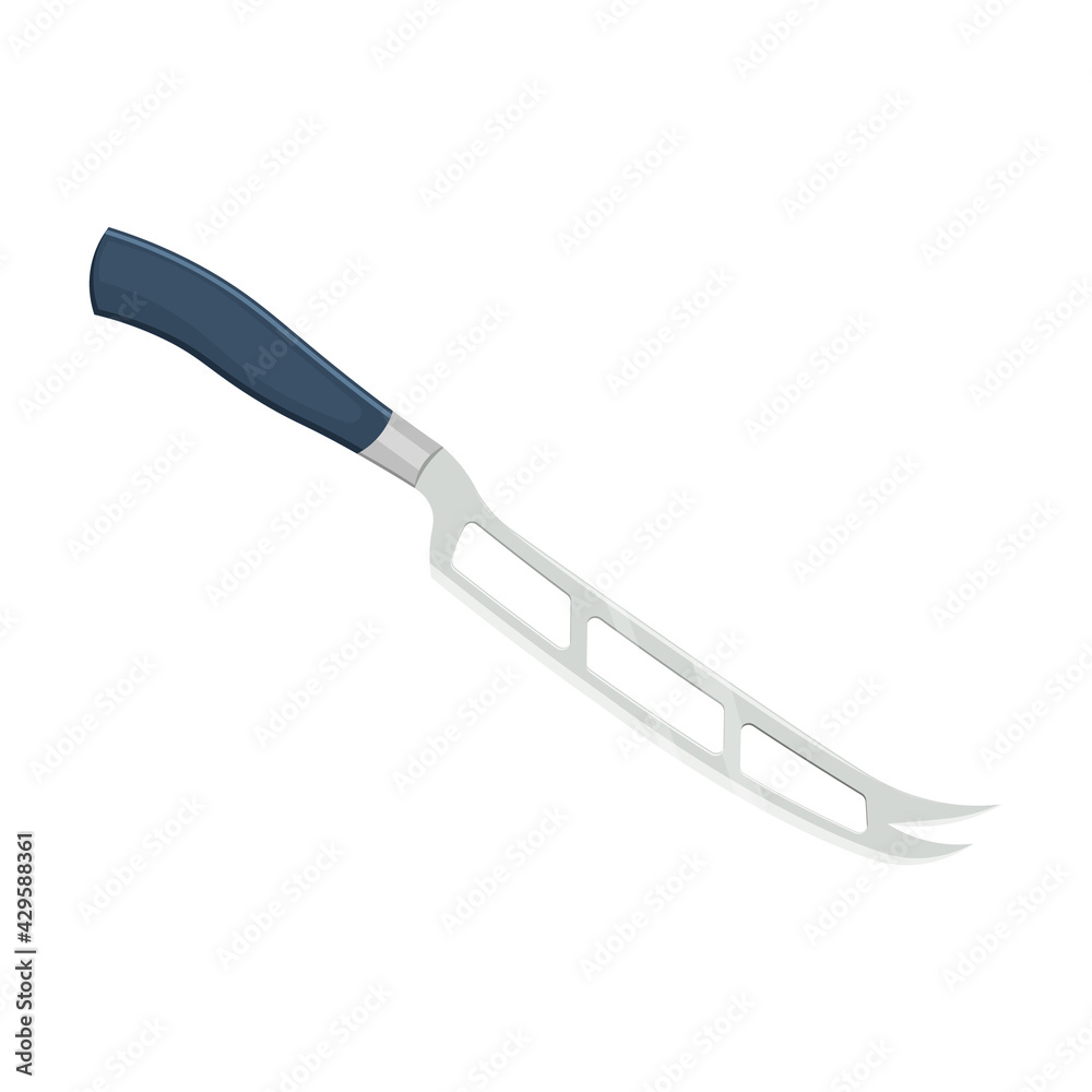 Classic multi-grade cheese slicer with a dark handle with holes in the blade for easier slicing. Vector illustration isolated on white background. Classic multi-grade cheese slicer with a dark handle with holes in the blade for easier slicing. Vector illustration isolated on white background.