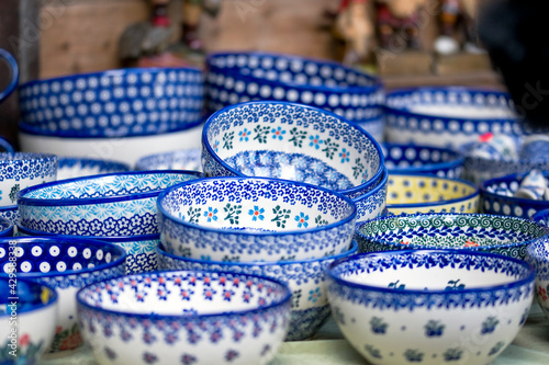 blue porcelain hand painted. traditional Polish dishes