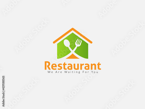 Food restaurant logo design with the home, spoons concept