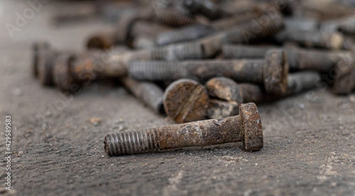 construction.iron bolts are scattered on the ground.