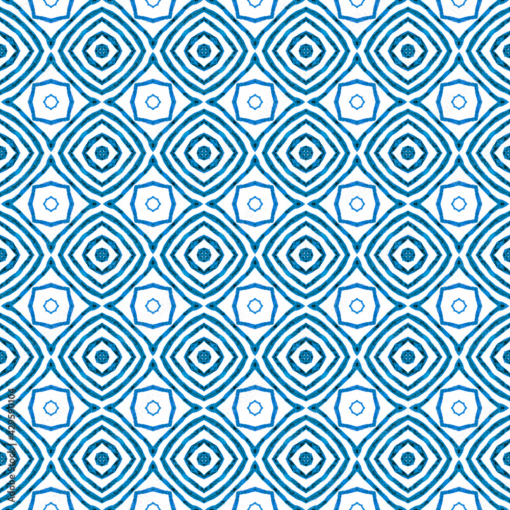 Chevron watercolor pattern. Blue artistic boho