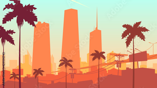 Modern metropolis at sunset. Future city