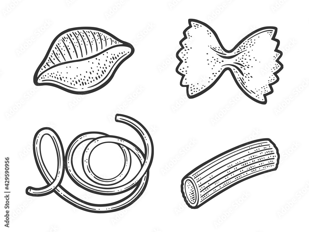 Pasta products set sketch raster illustration