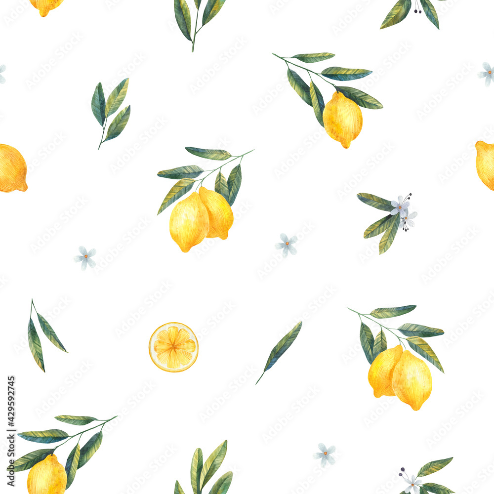 Obraz premium lemon seamless watercolor pattern, botanical