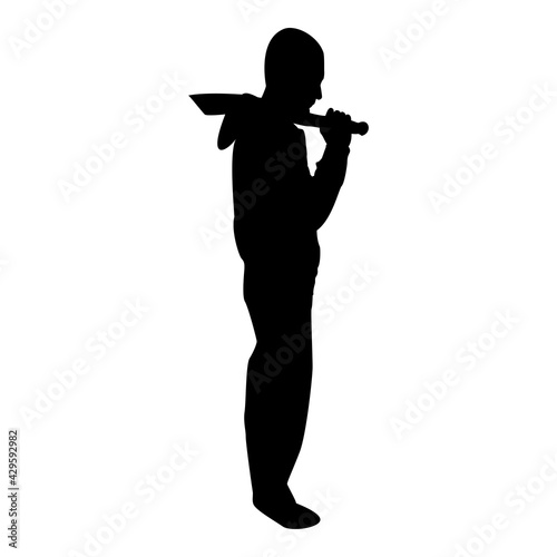 Silhouette man with sword machete cold weapons in hand military man soldier serviceman in various positions hunter with knife fight poses strong defender warrior concept weaponry standing black color