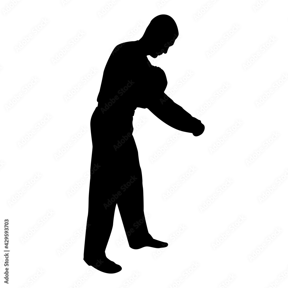 Silhouette man dressing sweater clothes concept put on his pullover black color vector illustration flat style simple image Silhouette man dressing sweater clothes concept put on his pullover black color vector illustration flat style simple image
