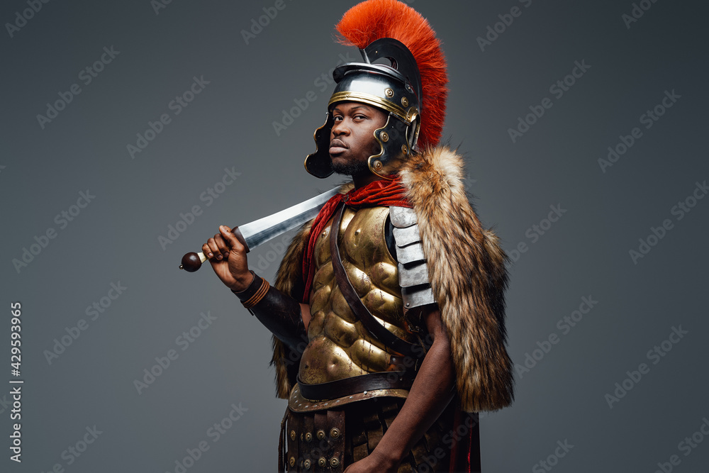 Naklejka premium Roman legionary with fur and sword