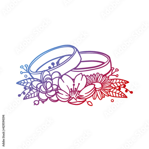 Rings Rose Flower with Vintage Wedding Design. Romance Floral frame ornament vector style. Decoration Design Wreath illustration.