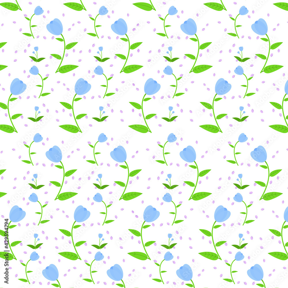 Blue tulips seamless pattern vector background