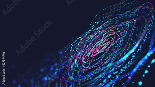 Big Data concept. Digital neural network. Introduction of artificial intelligence. Cyberspace of future. Abstract business 3D illustration, shallow depth of field
