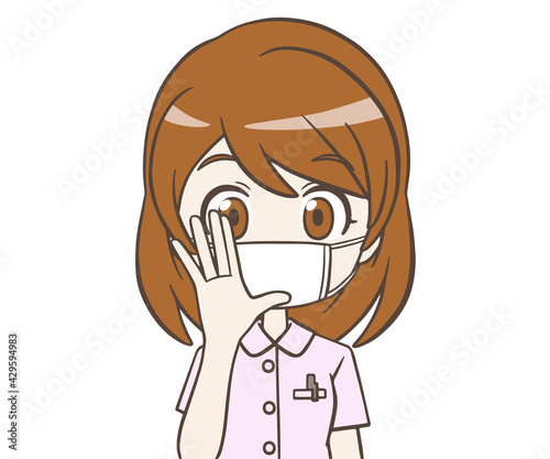 呼びかけるマスクをつけた看護師