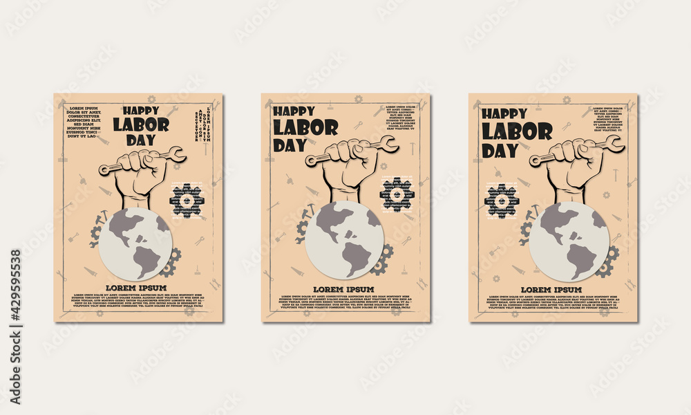 Trendy, Elegant, Modalistic Happy Labor Day Celebration Poster, Flyer, in A4, bleed area