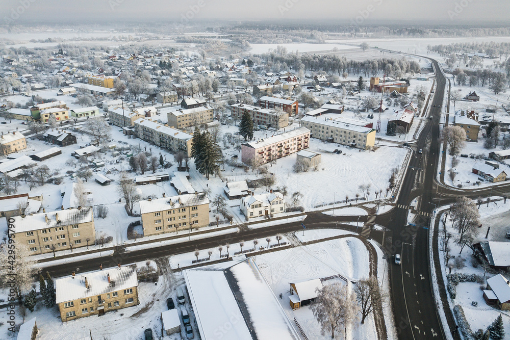 Aerial vief of Skrunda town in winter, Latvia. Aerial vief of Skrunda town in winter, Latvia.