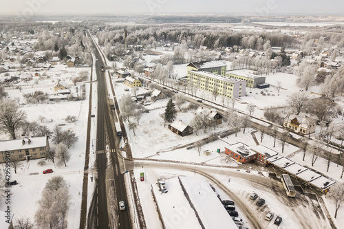 Aerial vief of Skrunda town in winter, Latvia. photo