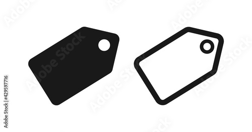Shopping tag icon set. Shopping tag or sale tag vector icons isolated on white background. Black outline and solid fill flat style icons. 
