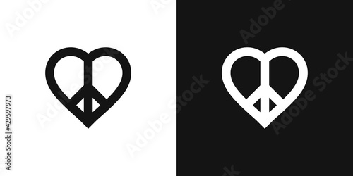 Love Peace Sign. Vector Peace and Love Symbol. Flat Style Vector Icon Symbol with Love Heart Peace Sign