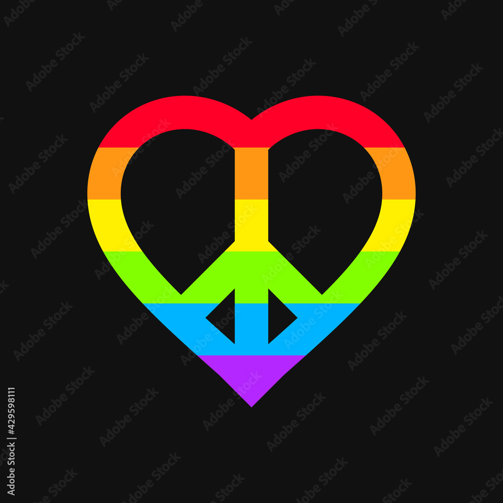 Peace Sign Love Heart Symbol Illustration with LGBT Flag Background. Peace and Love Sign. LGBTQ Gay Pride. Peace Sign Love Heart Symbol Illustration with LGBT Flag Background. Peace and Love Sign. LGBTQ Gay Pride.