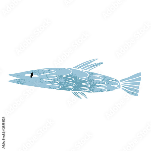 Cute blue sardine fish with texture. Sea inhabitant cartoon illustration.