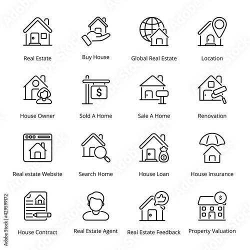 Real Estate Outline Icons - Stroked, Vectors