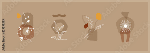 Abstract art background with botanical leaf elements vector. Hand painting brush texture decoration with modern art abstract poster design for wall decoration.