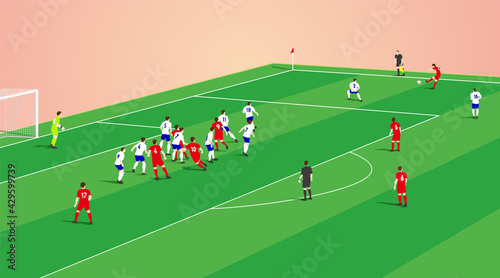 Soccer Offense and defense in front of the goal with a free kick. Vector