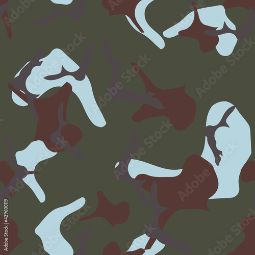 Urban camouflage of various shades of green, brown and blue colors