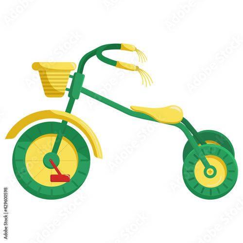 vector clip art children's tricycle. children's bike is green. A bright illustration for children's design. a toy for a boy.