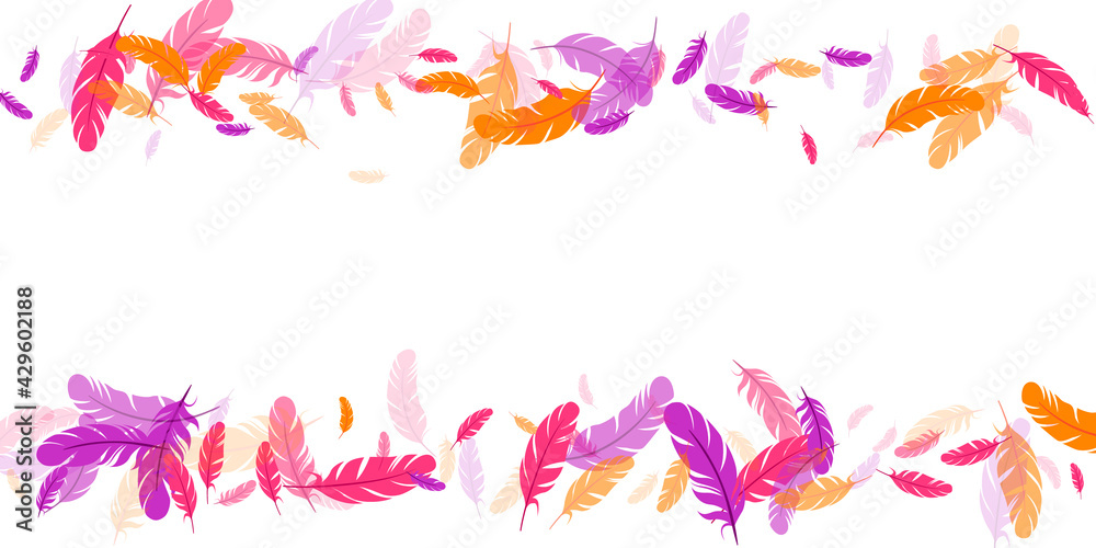 Orange purple pink red feather floating background