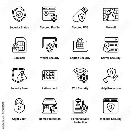 Security Outline Icons - Stroked, Vectors