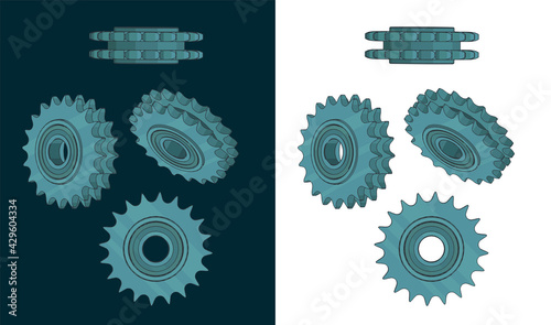 Double chain sprocket color drawings
