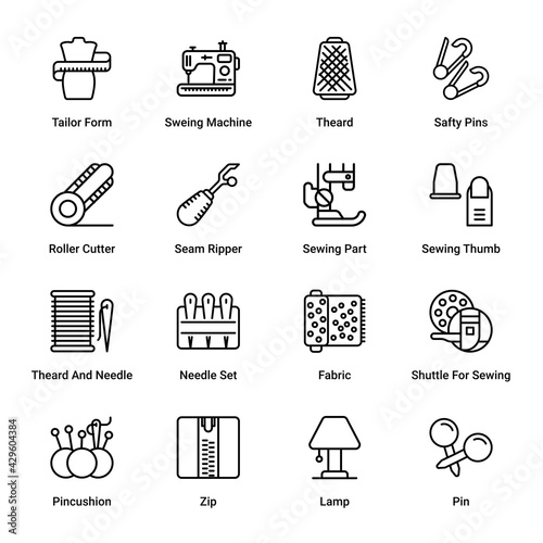 Sewing and Tailor Outline Icons - Stroked, Vectors