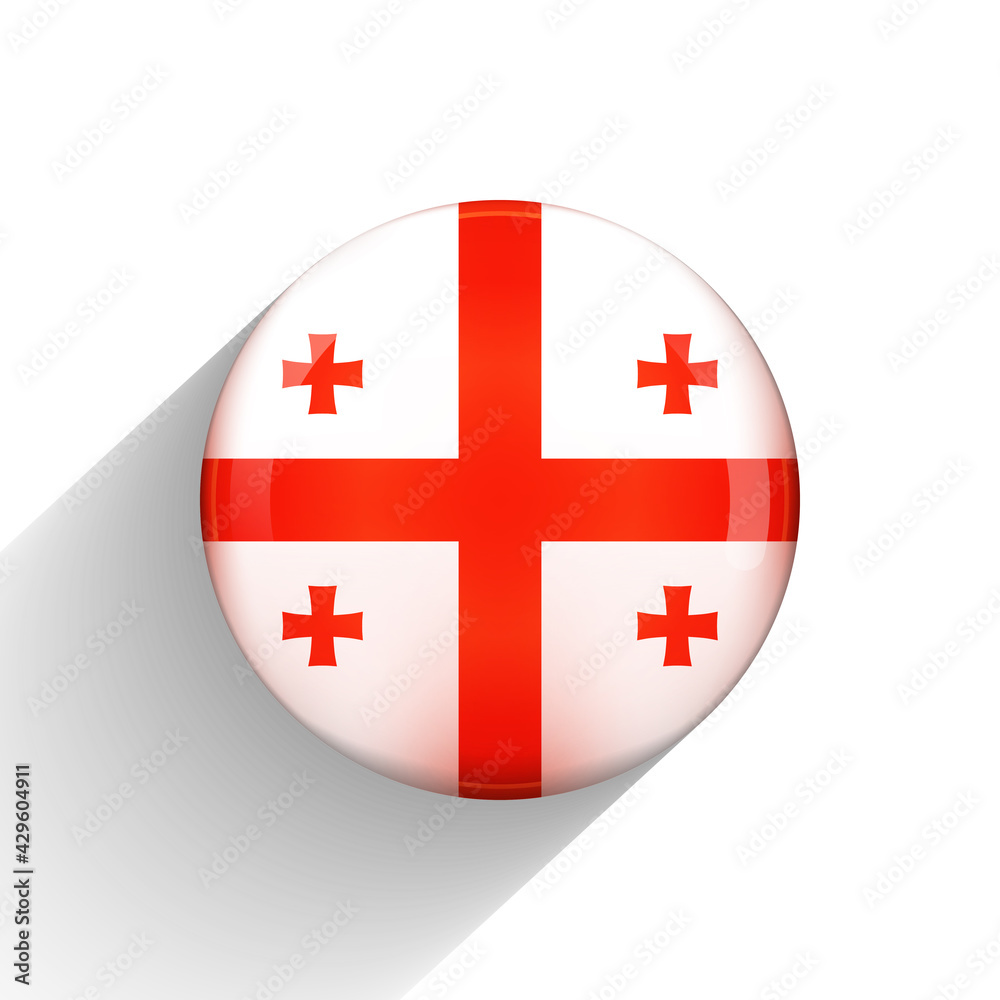 Glass light ball with flag of Georgia. Round sphere, template icon. Georgian national symbol. Glossy realistic ball, 3D abstract vector illustration highlighted on a white background. Big bubble