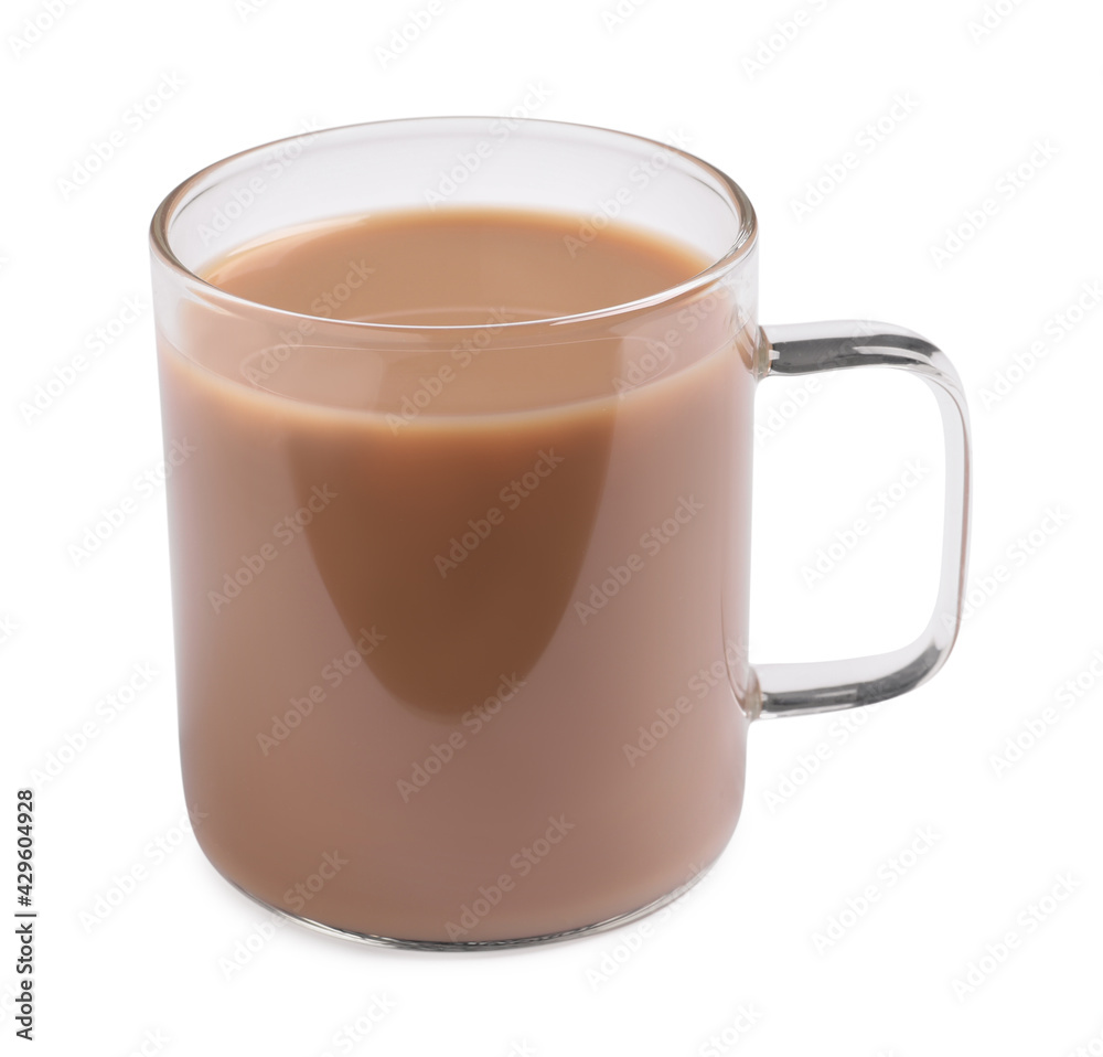 Delicious tea with milk on white background Delicious tea with milk on white background