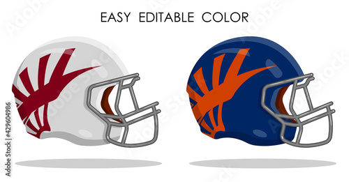 safety helmet with protective mask for playing American football. Protecting athlete from injury. Cartoon vector