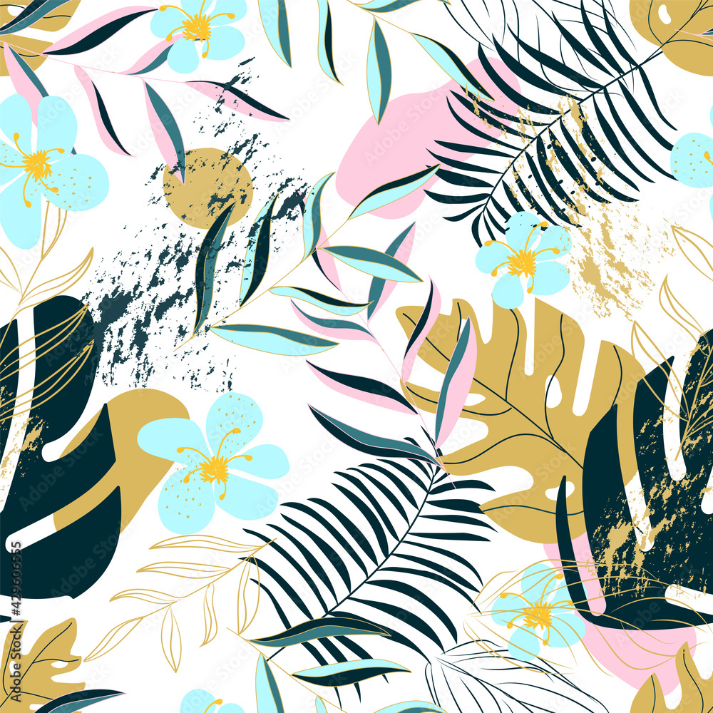 Vector seamless tropical collage. Modern exotic design for paper, fabric, interior decor. Flat illustration