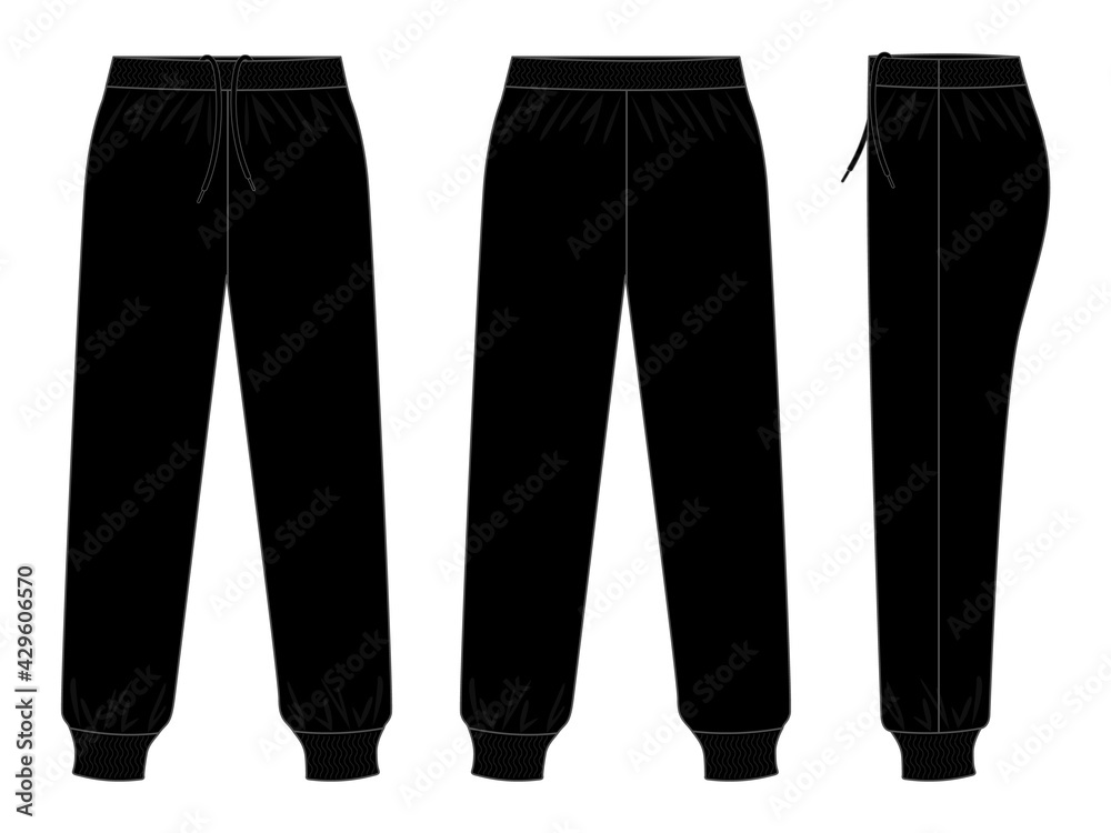 Blank Black Tracksuit Pants Template on White Background. Front, Back ...