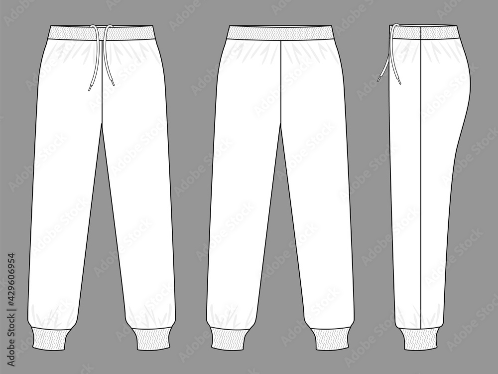 White Tracksuit Pants Template On Gray Background.Front, Back and Side ...
