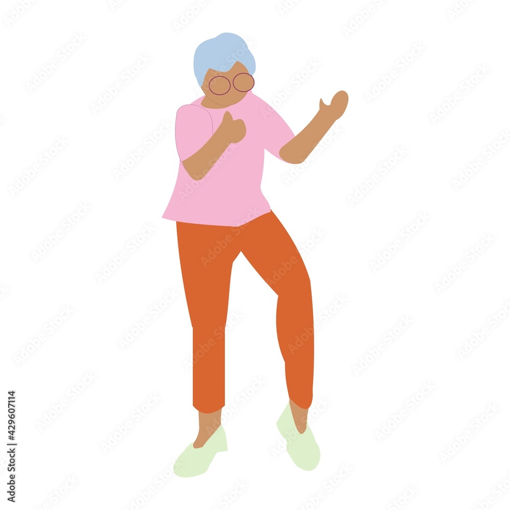 Blonde woman with glasses dancing Flat isolated illustration on white background Blonde woman with glasses dancing Flat isolated illustration on white background