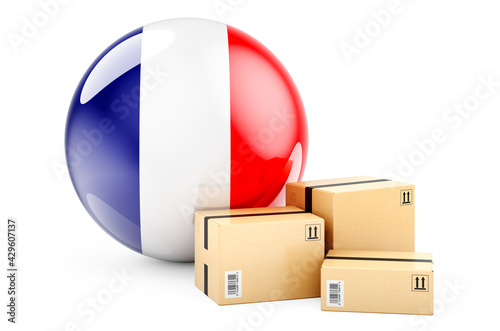 Parcels with French flag. Shipping and delivery in France, concept. 3D rendering