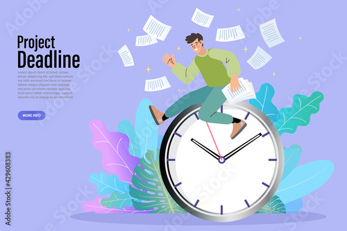 Businessman with hands holding many papers. Time management concept. Urgency in business project deadline flat tiny persons concept vector illustration. 