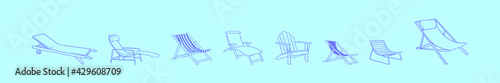 set of deck chair cartoon icon design template with various models. vector illustration isolated on blue background