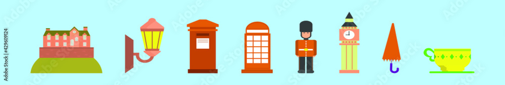 set of edinburgh cartoon icon design template with various models. vector illustration isolated on blue background set of edinburgh cartoon icon design template with various models. vector illustration isolated on blue background
