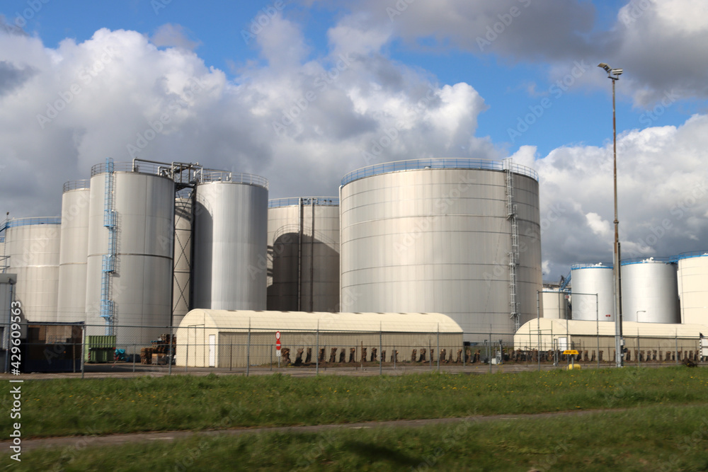 Oil tanks for storage at terminal in the Botlek Harbor in the port of Rotterdam Oil tanks for storage at terminal in the Botlek Harbor in the port of Rotterdam